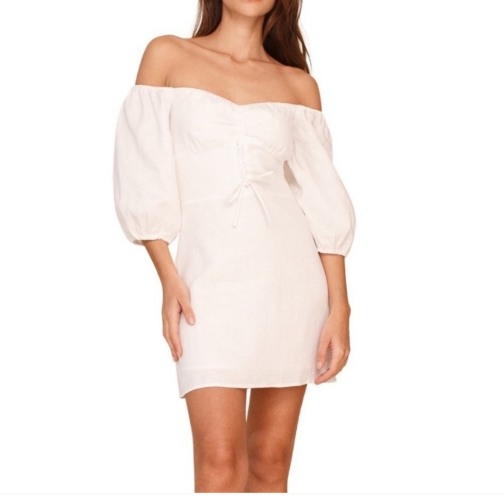 Reformation Kathryn Dress Mini White Linen New With Tag Size 10 - Picture 5 of 5